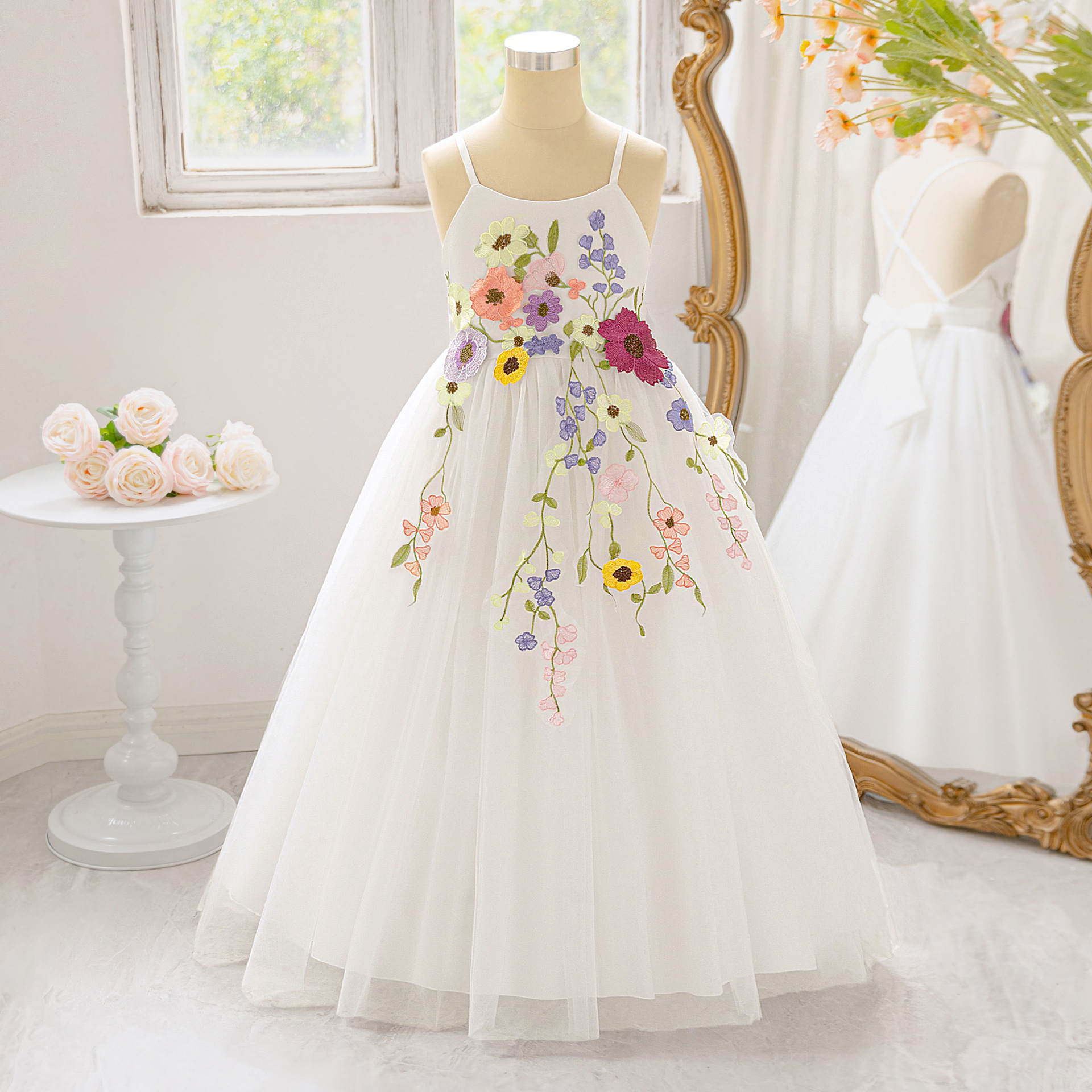 Mori floral hijack red bordado colorido vestido de noche vestido de niño elegante vestido de desfile vestido de noche