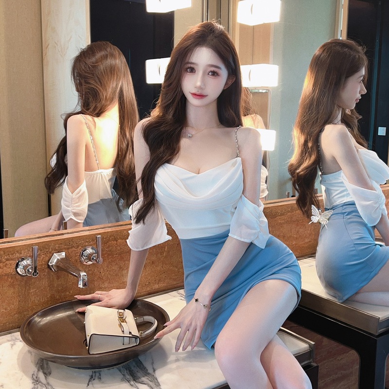 2026 New Summer Korean Style Women's Clothing Southeast Asia Sexy Color-Blocking Bodycon Strap Dress 8019 2026 New Summer Korean Style Women's Clothing Southeast Asia Sexy Color-Blocking Bodycon Strap Dress 8019