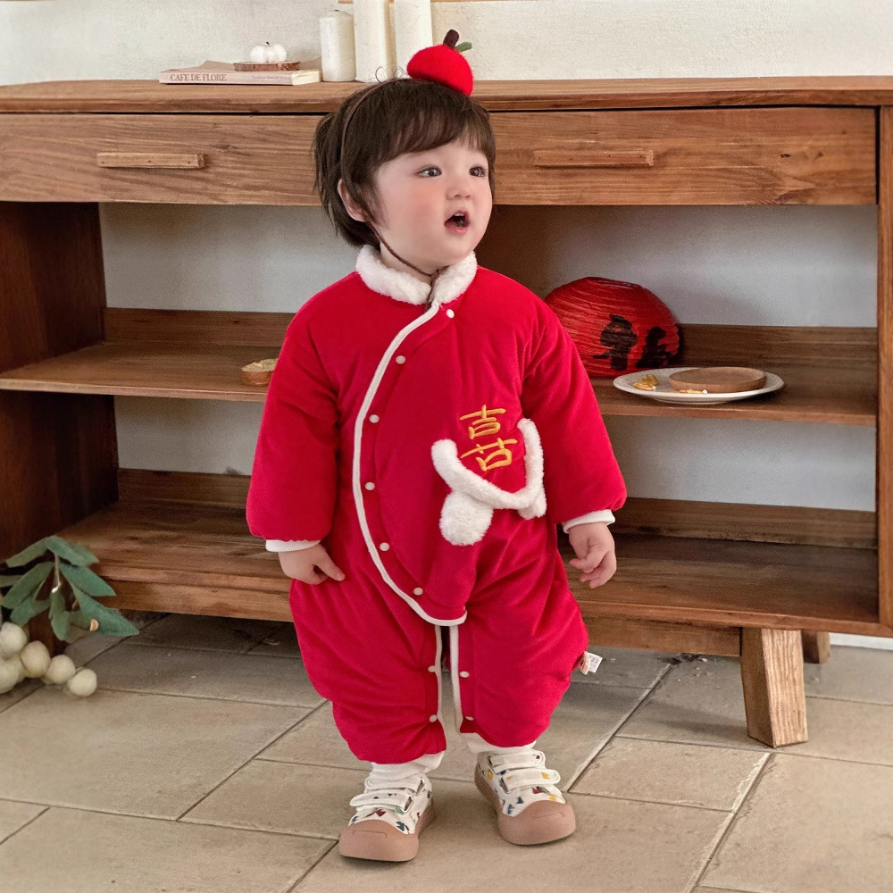 Ropa para niños de estilo chino, ropa de bebé, ropa de año nuevo de invierno, hombres y bebés, monos acolchados acolchados gruesos, ropa de bebé de un año