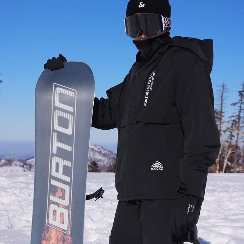 Black Warrior Ski Suit Set for Single and Double Skis, Trendy Plus Size, Cold-Weather Outdoor Sports Ski Clothing