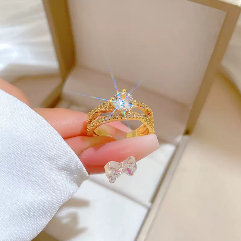 【真金电镀】开口戒指扭曲交叉个性指环食指戒网红同款简约冷淡风