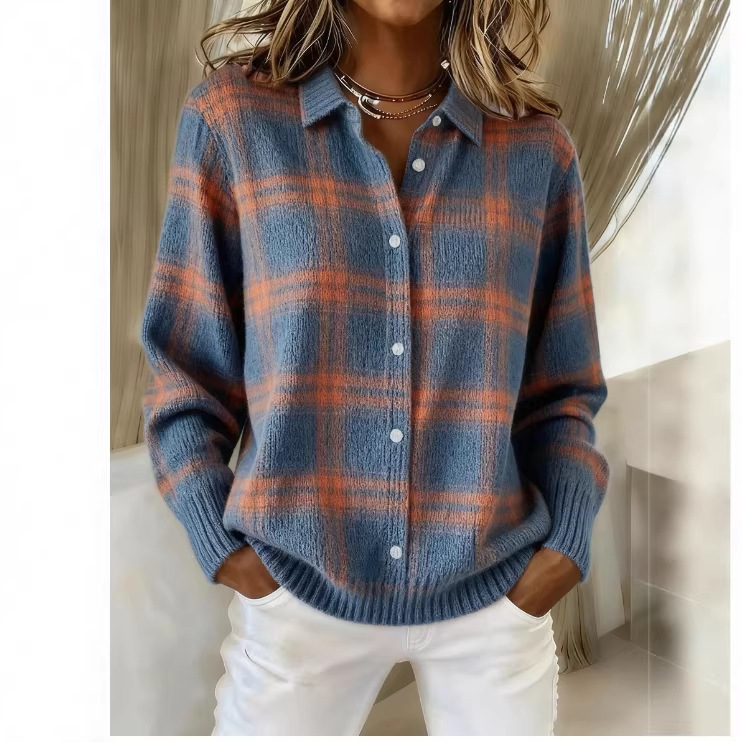 2025 New Cross-Border Women's Shirt with Turn-Down Collar, Cardigan Top, Solid Color Knit, 3D Print, European and American Style, Christmas, Autumn and Winter Season 2025 New Cross-Border Women's Shirt with Turn-Down Collar, Cardigan Top, Solid Color Knit, 3D Print, European and American Style, Christmas, Autumn and Winter Season