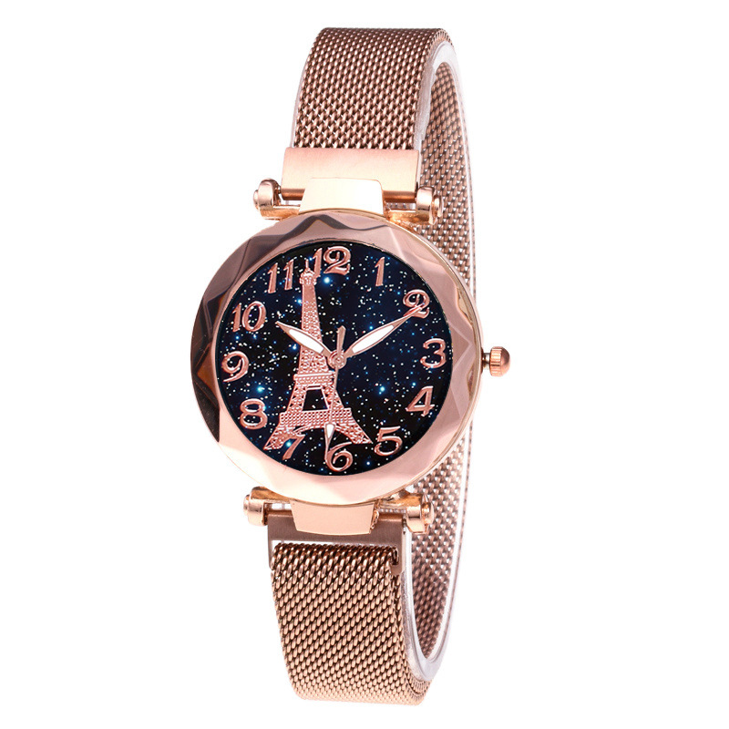 Venta caliente de la moda de la Torre Eiffel Starry Sky Digital reloj de mujer de absorción de hierro magnético perezoso reloj de piedra absorbente de hierro