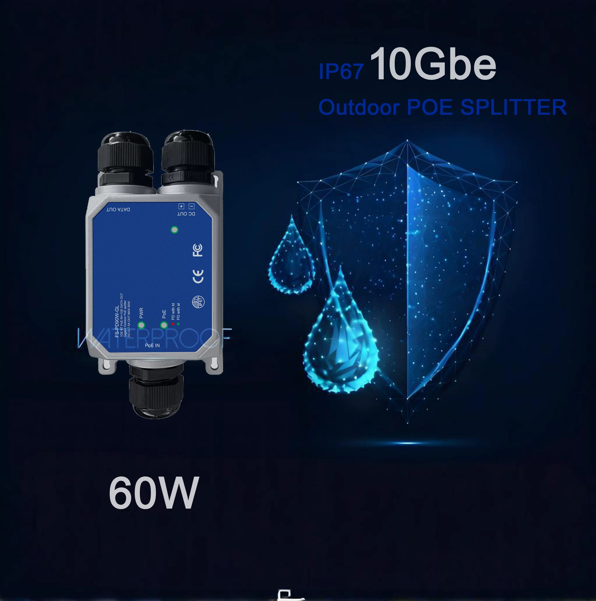 IP67 Gigabit 60/90W открытый водонепроницаемый POE сепаратор | 12/24V выход | порт изолированный тип
