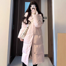 2025年冬季新款长款过膝羽绒服女白鸭绒加厚连帽宽松学生中戏外套