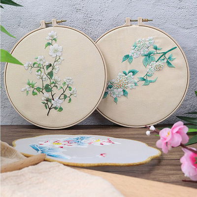 刺繡diy手工禮物制作自繡團扇絲帶繡 成人初學布藝材料包蘇繡繡花