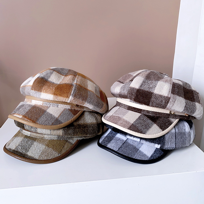 Women's Elegant Simple Style Plaid Wide Eaves Beret Hat display picture 3