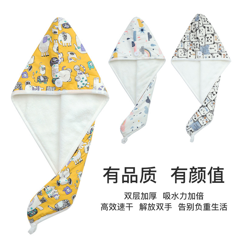 All-cotton printed dry hair hat for women, double-layered, thickened, super absorbent, quick-drying head cover, new bath hat magic tool