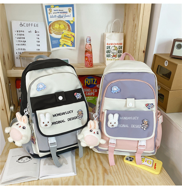 Fashion Color Matching Large Capacity Backpack Geometric Schoolbag display picture 2