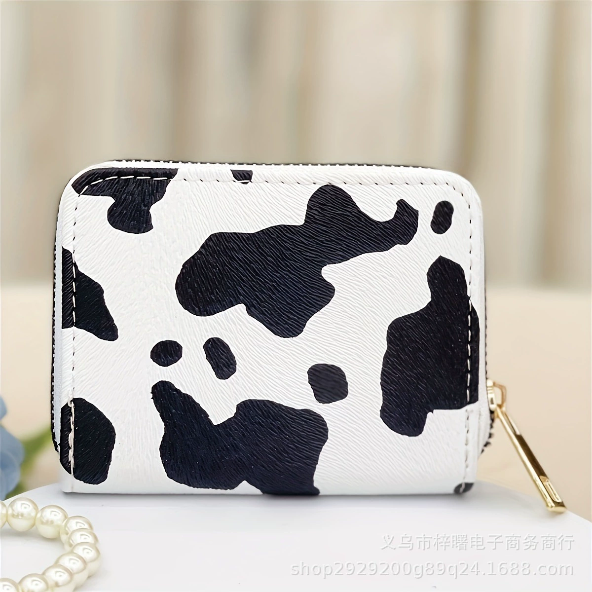 Модный женский кошелек с коровьим принтом, короткая молния, большая вместимость, держатель для карт, простой кошелек для монет