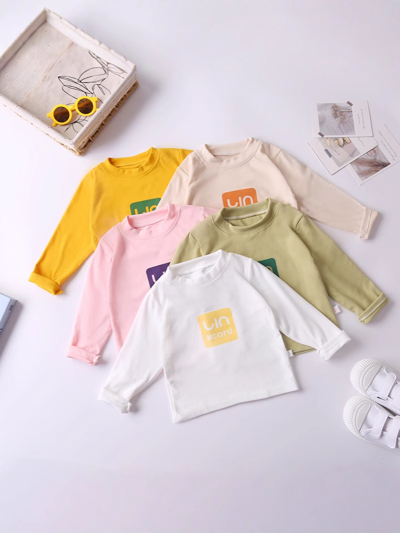 Camiseta interior personalizada para niños, top para niños, ropa interior para niñas, camiseta de manga larga para otoño e invierno, camiseta de cuello alto, cuello medio alto.