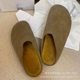 2024 Spring and Autumn New Men's and Women's All-match Retro Genuine Leather Half Slippers Muller Shoes Row Burken Shoes Flat Toe Slippers