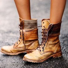 秋季马丁靴复古欧美女鞋系带两穿短靴大码35-43粗跟中跟女靴