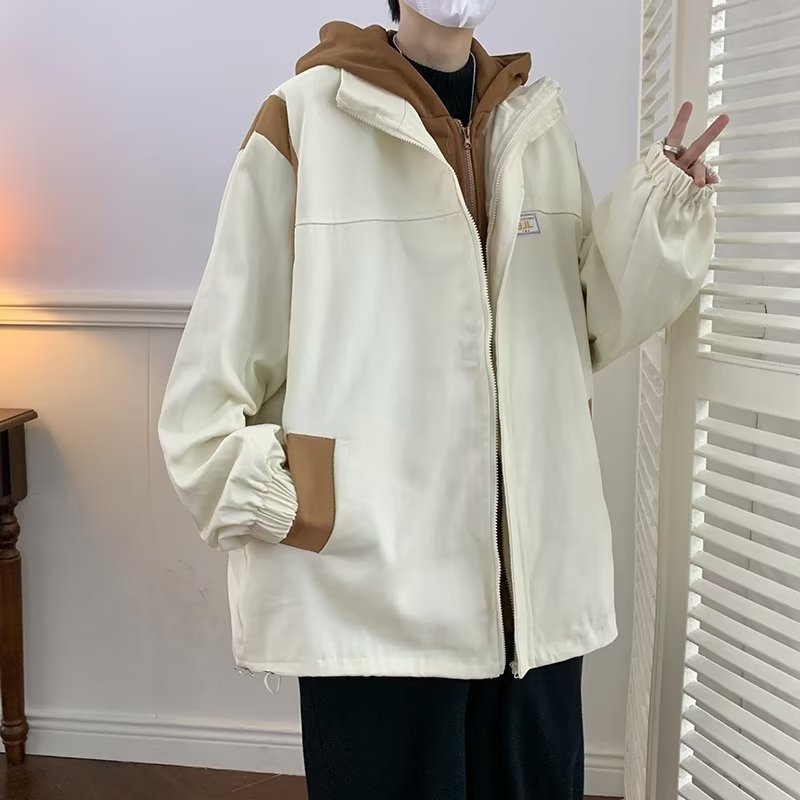 Casual todo-fósforo otoño suelto de gran tamaño falso chaqueta de dos piezas para hombres estilo de Hong Kong jóvenes estudiantes moda moda para hombres