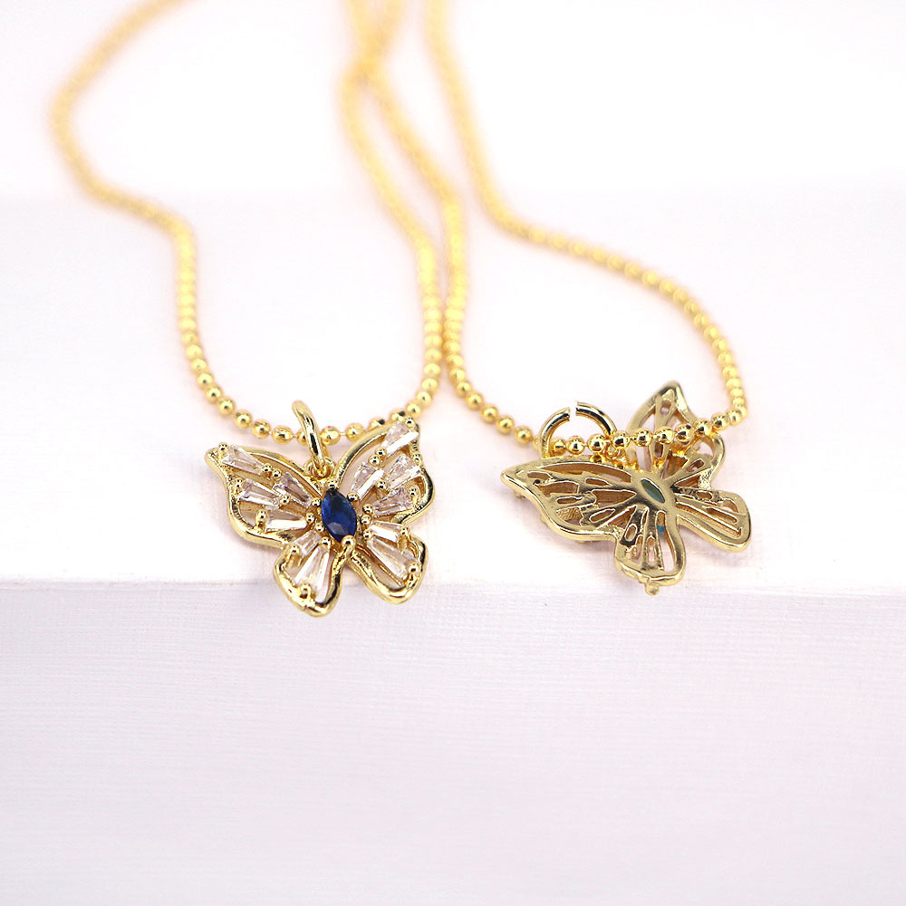 Simple Copper Gold-plated Fashion Zircon-studded Butterfly Pendant Clavicle Chain Wholesale display picture 2