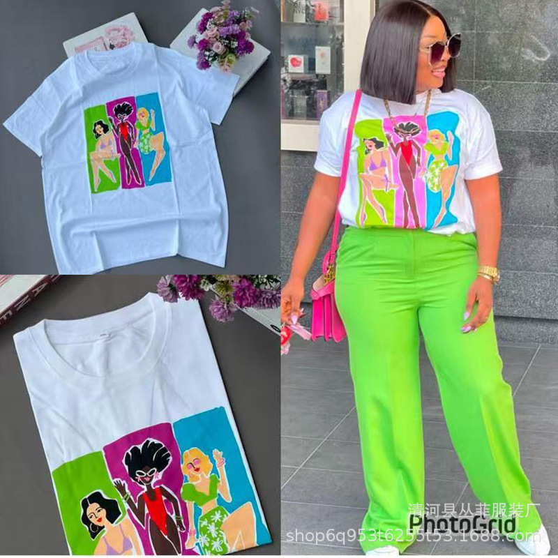 Cross-Border European and American Black Right Shoulder Short-Sleeved T-Shirt for Women in Summer Loose Niche Design Pure Cotton Top High Street Style