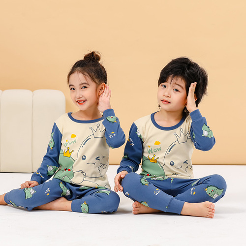  Autumn and Winter Children's Round Neck Pure Cotton Home Clothes Pajamas for Boys and Girls Cartoon Autumn Clothes and Autumn Pants Bottoming Underwear Set