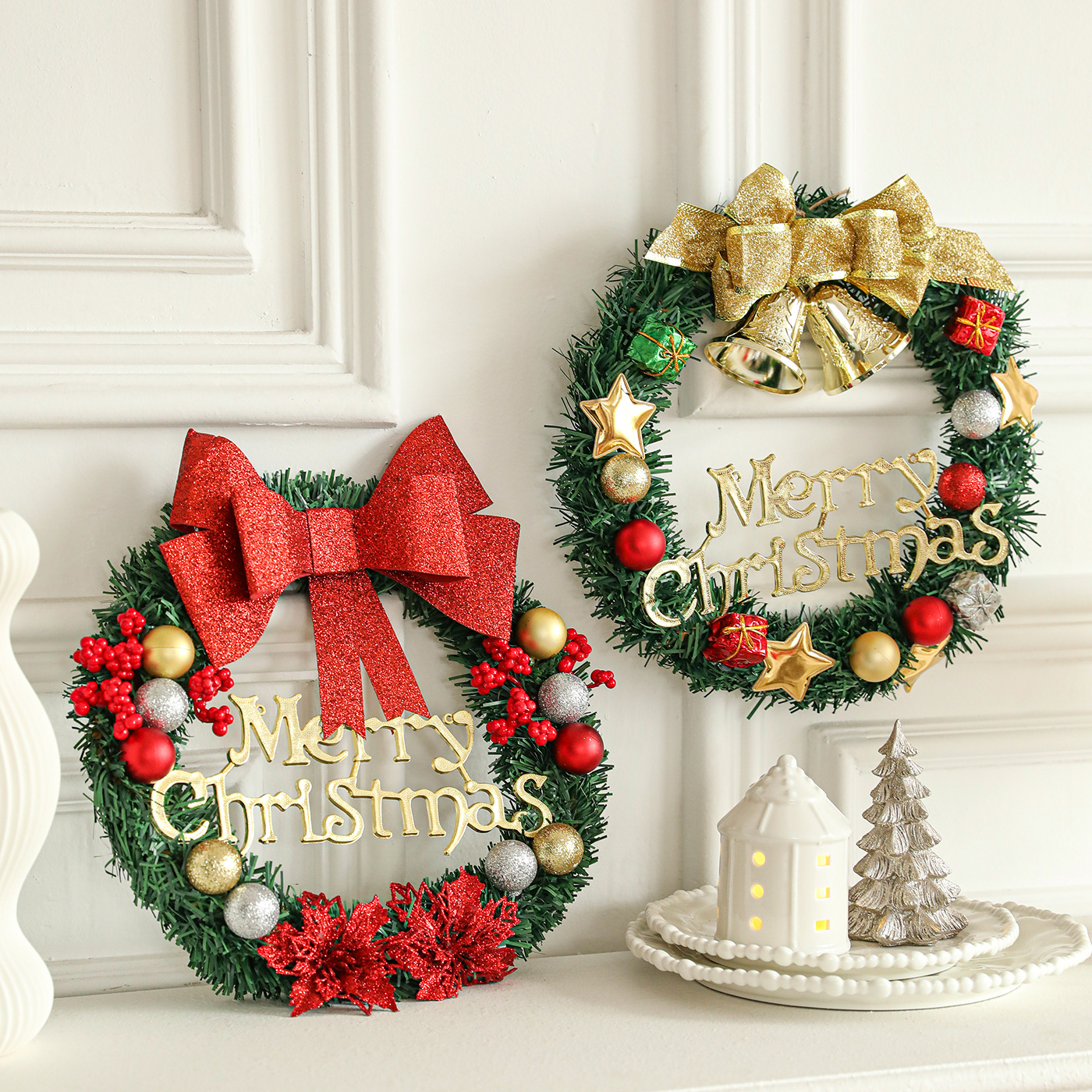 Nuevos productos transfronterizos 30CM decoraciones navideñas guirnaldas de pared colgando puerta colgando guirnaldas de caña ventanas de diseño mayorista