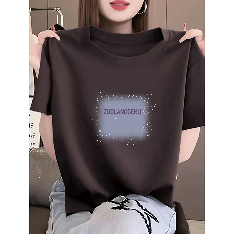 Unique Designer Style Regular Shoulder Round Neck Short Sleeve T-Shirt for Women, Casual and Youthful Pure Cotton Top, Basic Model for Spring/Summer 2026