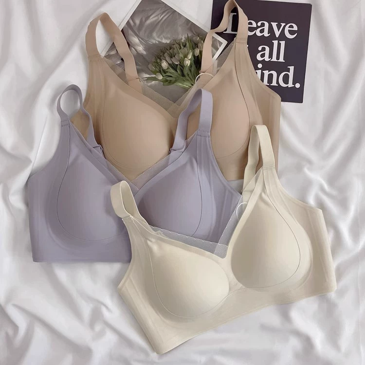 Underwear, small supporting comfortable push up bra, cream wireless bra, bra top