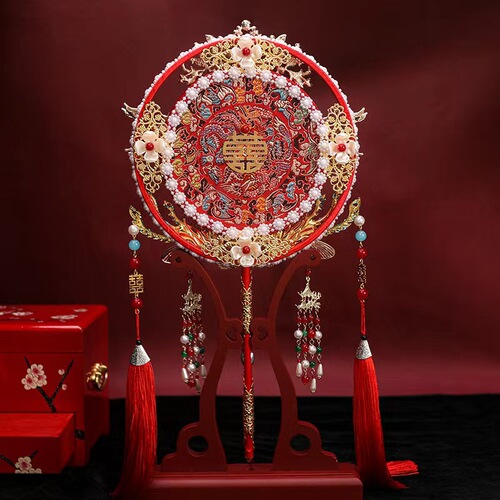 Bridal round fan, ancient style Xiuhe round fan, wedding finished round fan, DIY Xiuhe fan wholesale