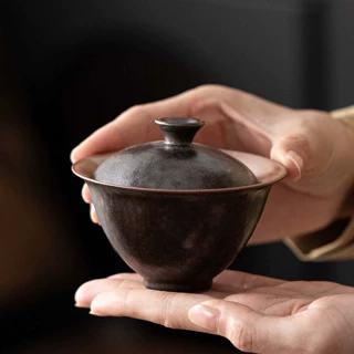 黑志野烧二才盖碗陶瓷复古泡茶碗家用中式一人饮功夫茶具一壶一杯