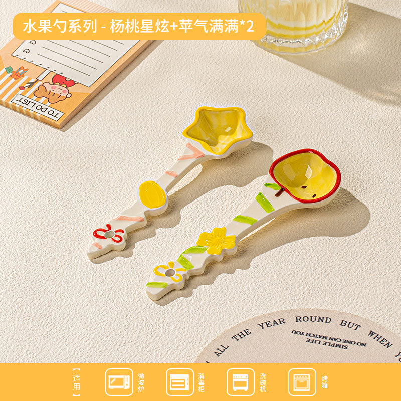 Cuchara de cerámica pintada a mano esmaltada de color cuchara de sopa doméstica para niños cuchara de postre encantadora