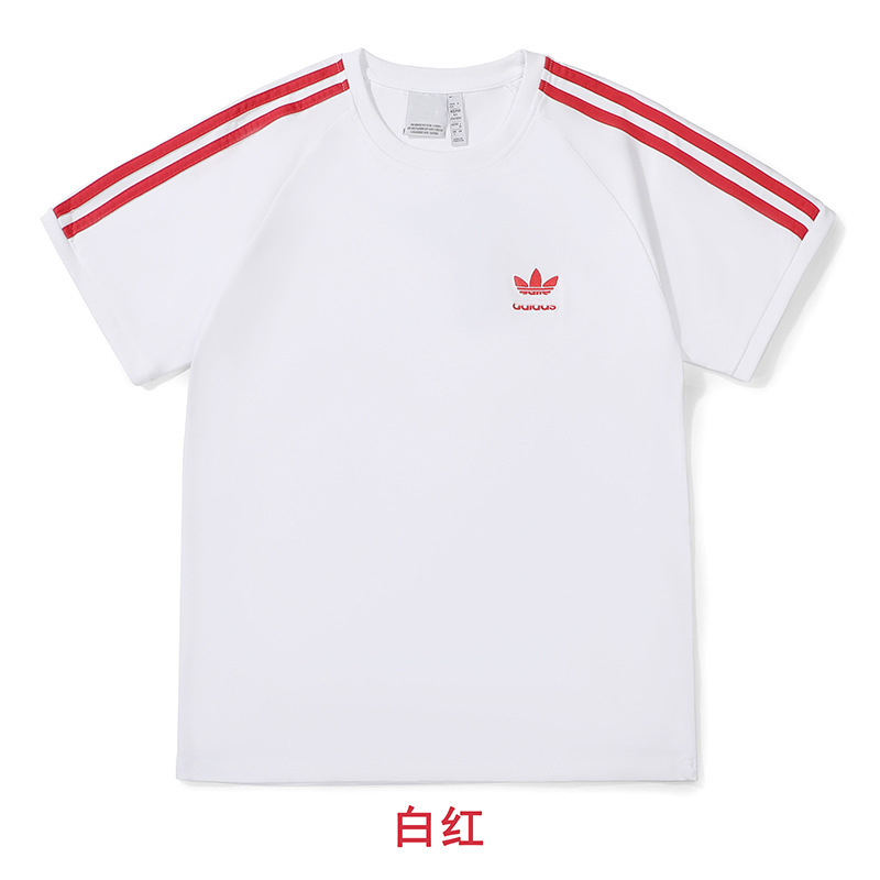 Cross-Border Summer Clover Pure Cotton Short-Sleeved T-Shirt for Men, Embroidered Loose Round Neck Three-Stripe Sports Casual Top for Women