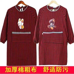 韓国版の古い粗布のエプロンのかわいい格子は袖の家のカバーの大人のカバーのエプロンを持っています。