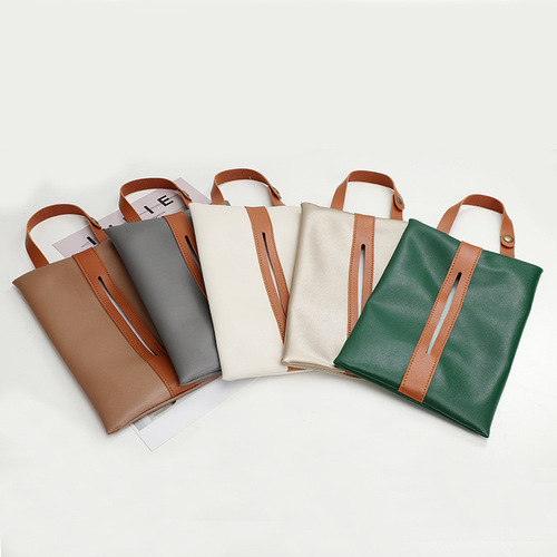 Simple Car Color-blocked Tissue Bag, Wall-mounted Leather Toilet Paper Holder, Creative Soft Fabric Decor Car Tissue Box