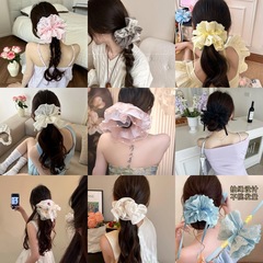 フレンチシンプルフラワーホワイト高級ヘアロープヘアアクセサリーゴムバンド韓国ヘアバンド特大ヘアバンドスクエアスカーフ女性用