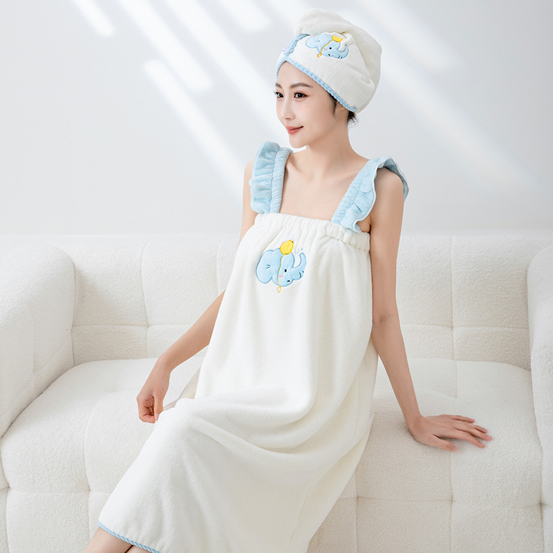 코끼리 목욕 타월 여성 가정 성인 목욕 가운 2025 새로운 스타일 목욕 스커트 비 순수 면화 흡수성 타월 3 피스 세트