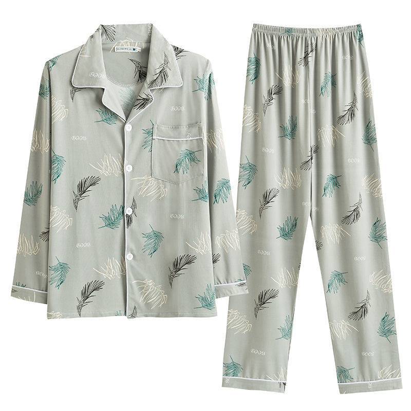 Pijamas de primavera y otoño de algodón de manga larga para hombres pijamas de otoño e invierno para hombres jóvenes de mediana edad delgada día de verano traje de uso doméstico