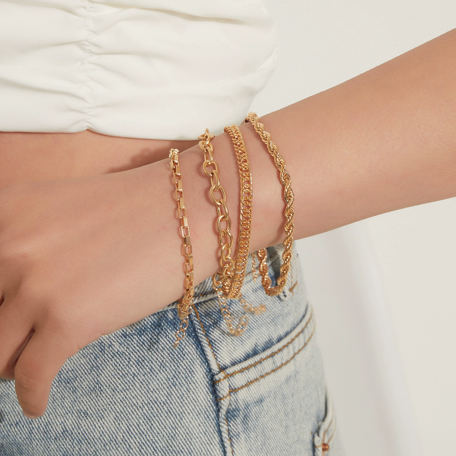 Fashionable accessory, trend bracelet, chain, set, European style, simple and elegant design, Amazon