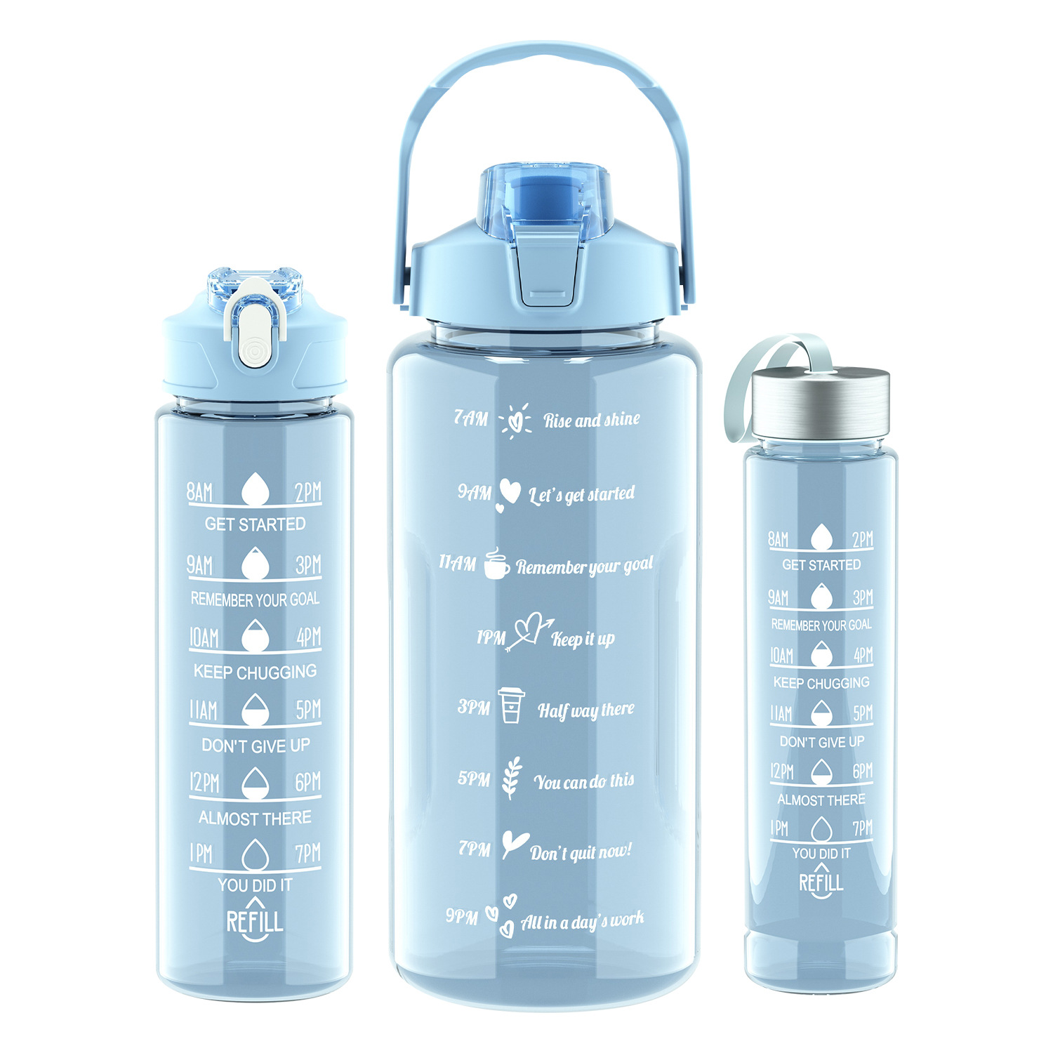 Taza de agua de gran capacidad Taza de paja unisex Botella de agua para exteriores Botella de agua deportiva Taza de plástico resistente a altas temperaturas Juego de tres piezas