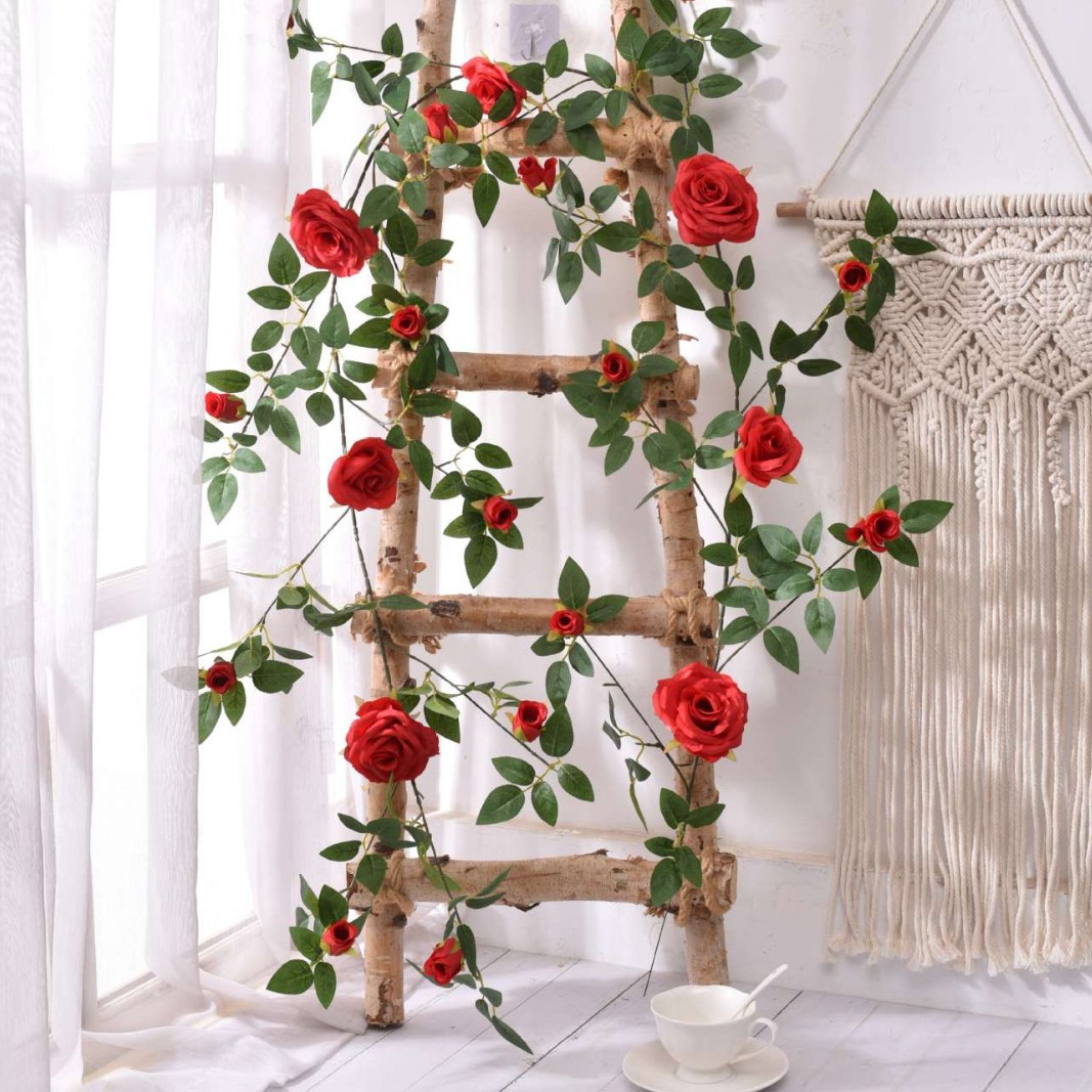 仿真玫瑰花藤条壁挂室内管道缠绕遮挡客厅装饰假花婚庆INS玫瑰