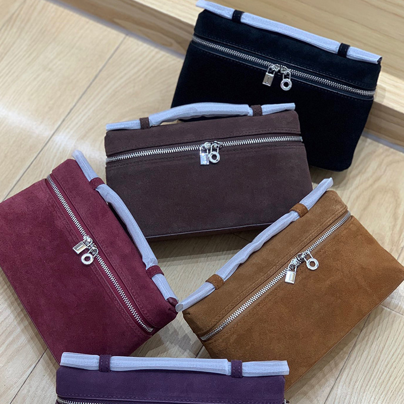 L19 Genuine Leather Handbag Matte Suede Lunch Bag Makeup Bag Shoulder Crossbody Bag Street Style - Thumbnail 4