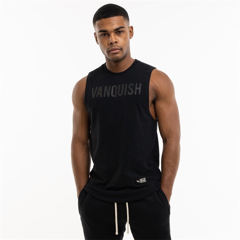 VANQUISH Men's Vest Summer New Sports Fitness Cotton Round Neck Slim Fit Sleeveless T-Shirt Training Vest