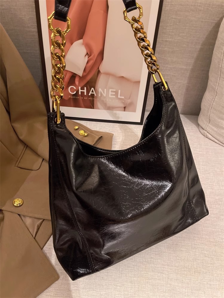 Túi tote nữ cỡ lớn đi làm phong cách retro đeo chéo vai nách — Màu đen, Màu nâu, Màu cà phê, Màu đỏ rượu chi tiết 3