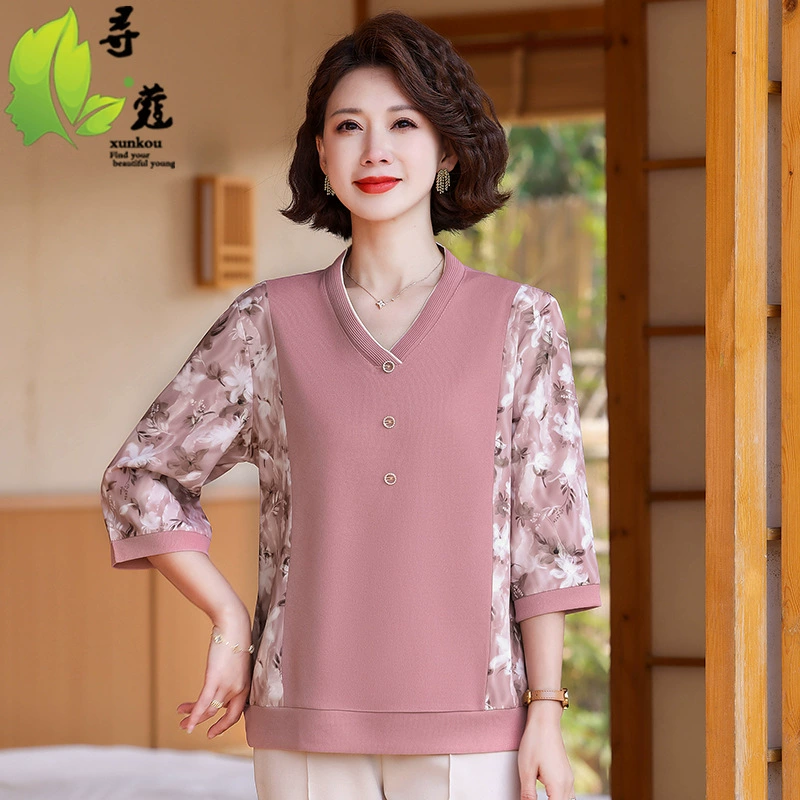 Новый средний и старый семирочный рукав летняя мода мама одежда 40-60 лет тонкая летняя одежда среднего возраста женская одежда тонкая