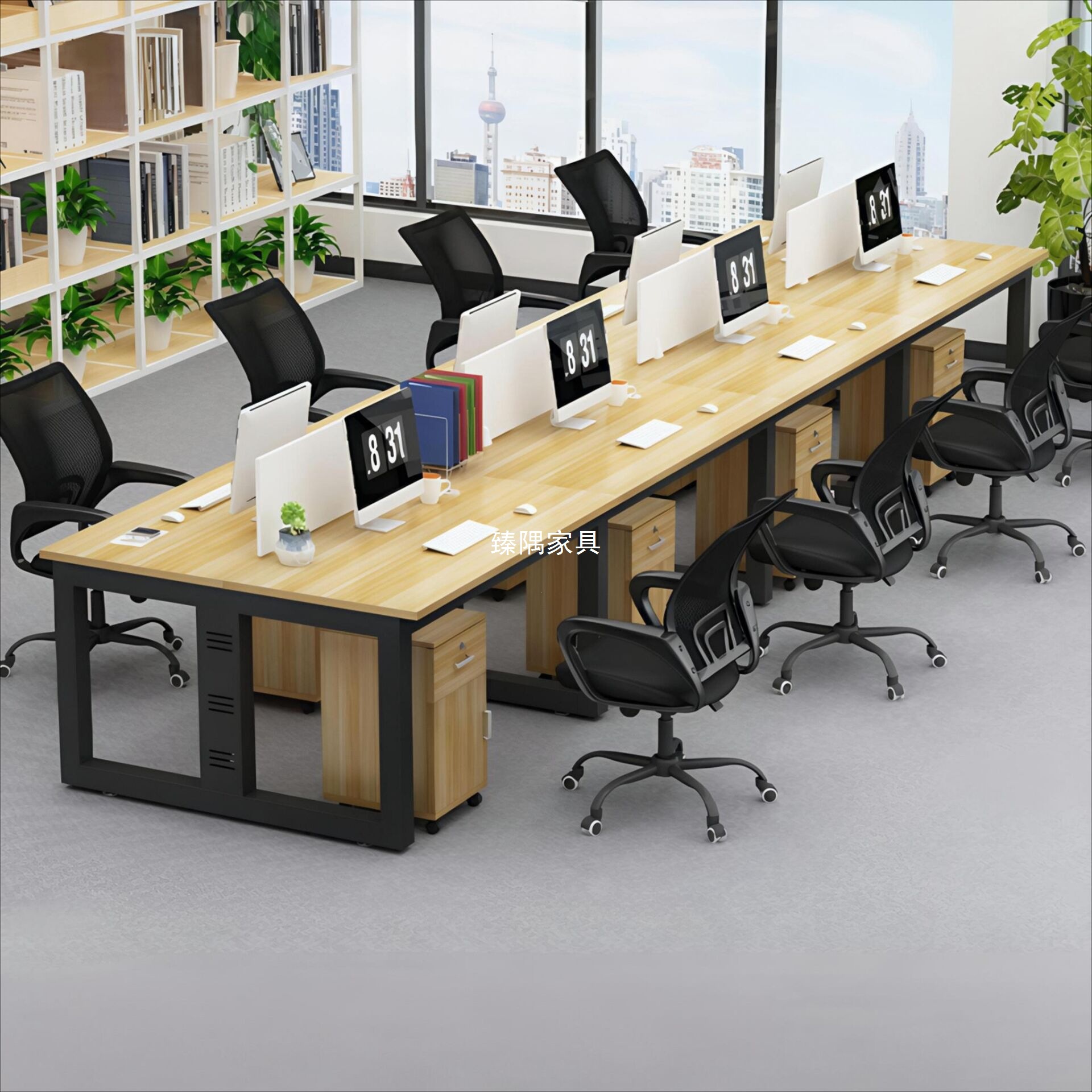 Mesa de escritorio de personal combinación simple mesa de computadora de oficina moderna de cuatro o seis personas tarjeta de pantalla asiento de personal
