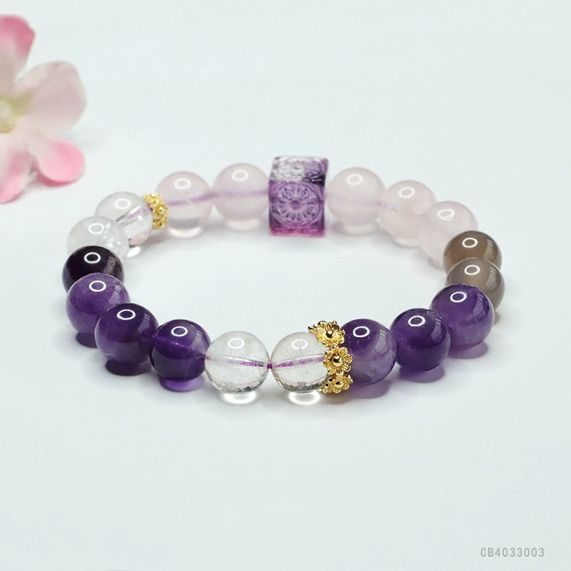 眷钰 Nine Purple Lihuo Bracelet Amethyst Rose Quartz Duobao Glazed Square Bracelet Factory Wholesale S4033003