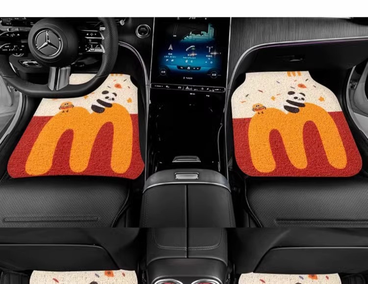 Cartoon Cute Car Floor Mats, Non-Slip Mud Scraping Dust Removal Mats, Dirt-Resistant and Wear-Resistant Wire Ring Floor Mats, Cuttable Car Floor Mats