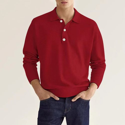 Independent station wish autumn long-sleeved V-neck button-down men's casual shirt polo shirt trendy