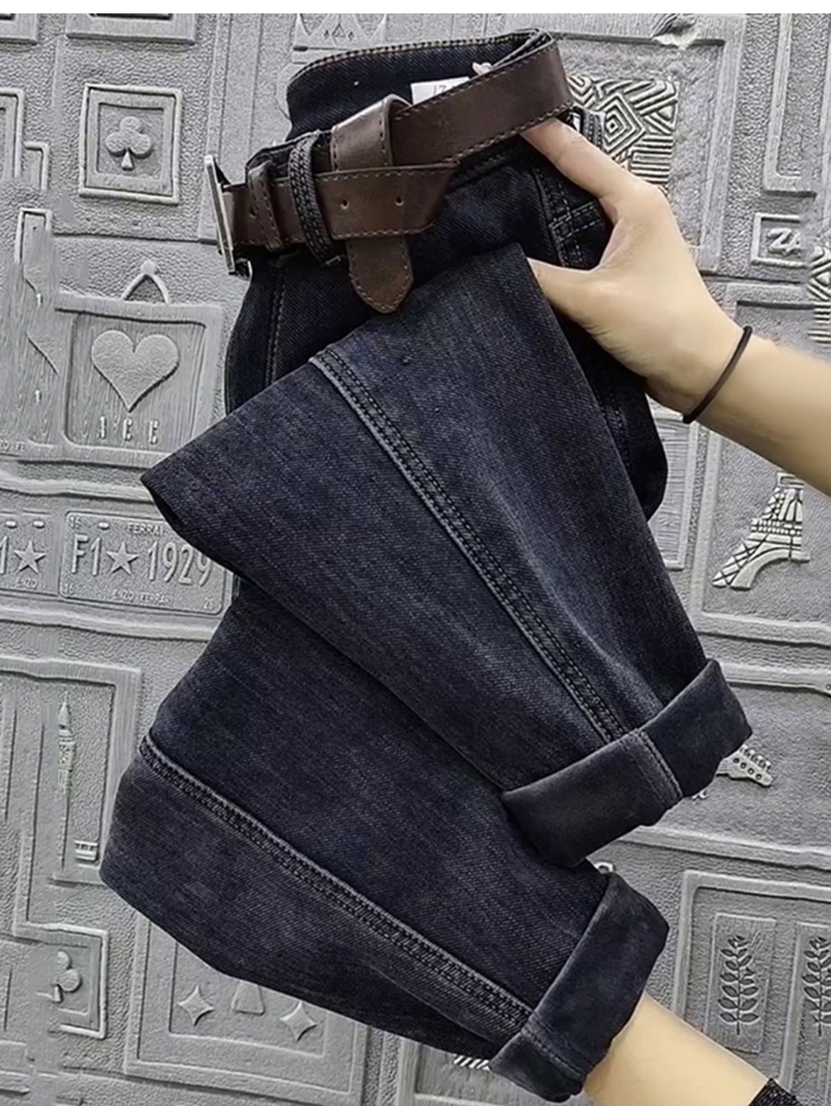plus Size Fleece Lined Straight Leg Jeans High Waisted Slimming Cropped Dad Style Harem Pants for Women Autumn Winter Casual Fashion_voghion.com