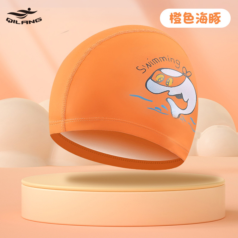 Gorro de natación para niños Revestimiento de PU de dibujos animados lindo niños y niñas impermeable protección para los oídos impresión logo gorra de natación ventas directas de la fábrica