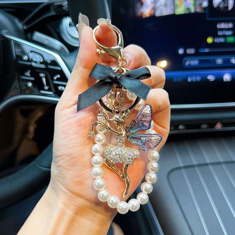 Nueva cadena de perlas arco de aleación de ángel llavero de estilo coreano llavero de automóviles bolsa de chicas colgante