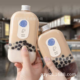 跨境定制果蔬羽衣纤体瓶PET果汁瓶方形塑料透明奶茶瓶带盖饮料瓶