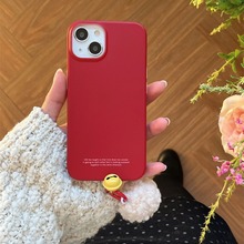 简约红色条纹铃铛毛球适用15iPhone13/1415pro max全包双层手机壳