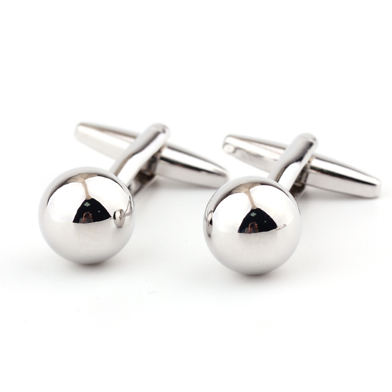 Gemelli da polso da uomo in metallo liscio color argento a forma di sfera, spille da polsino per camicia alla francese, bottoni rotondi_voghion.com